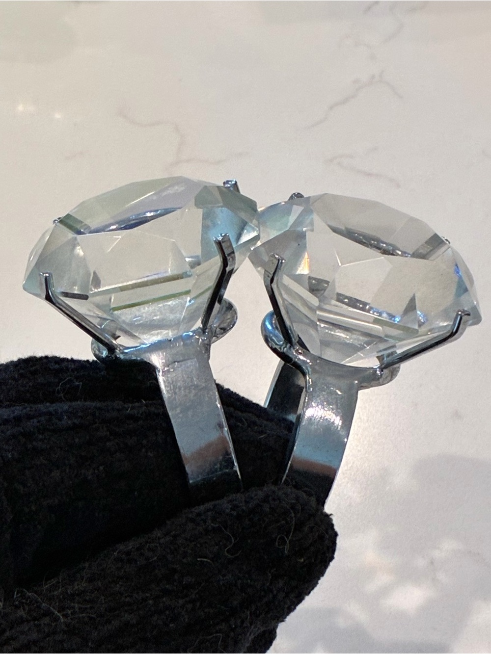 Vintage Giant Glass Diamond Ring Napkin Holders / Paperweights (Set of 2)